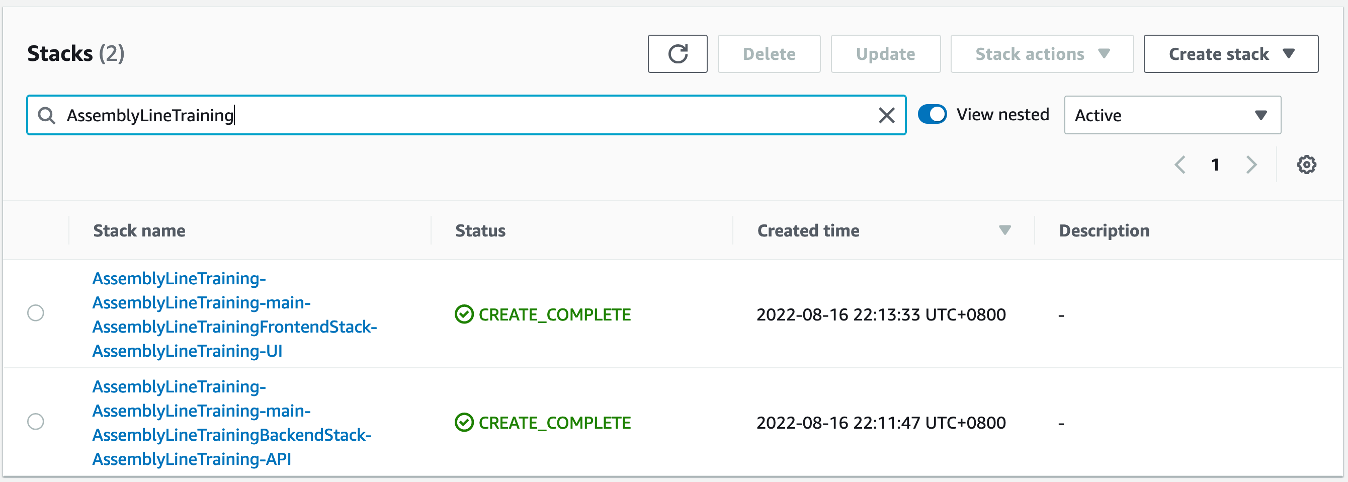 searching stacks in cloudformation