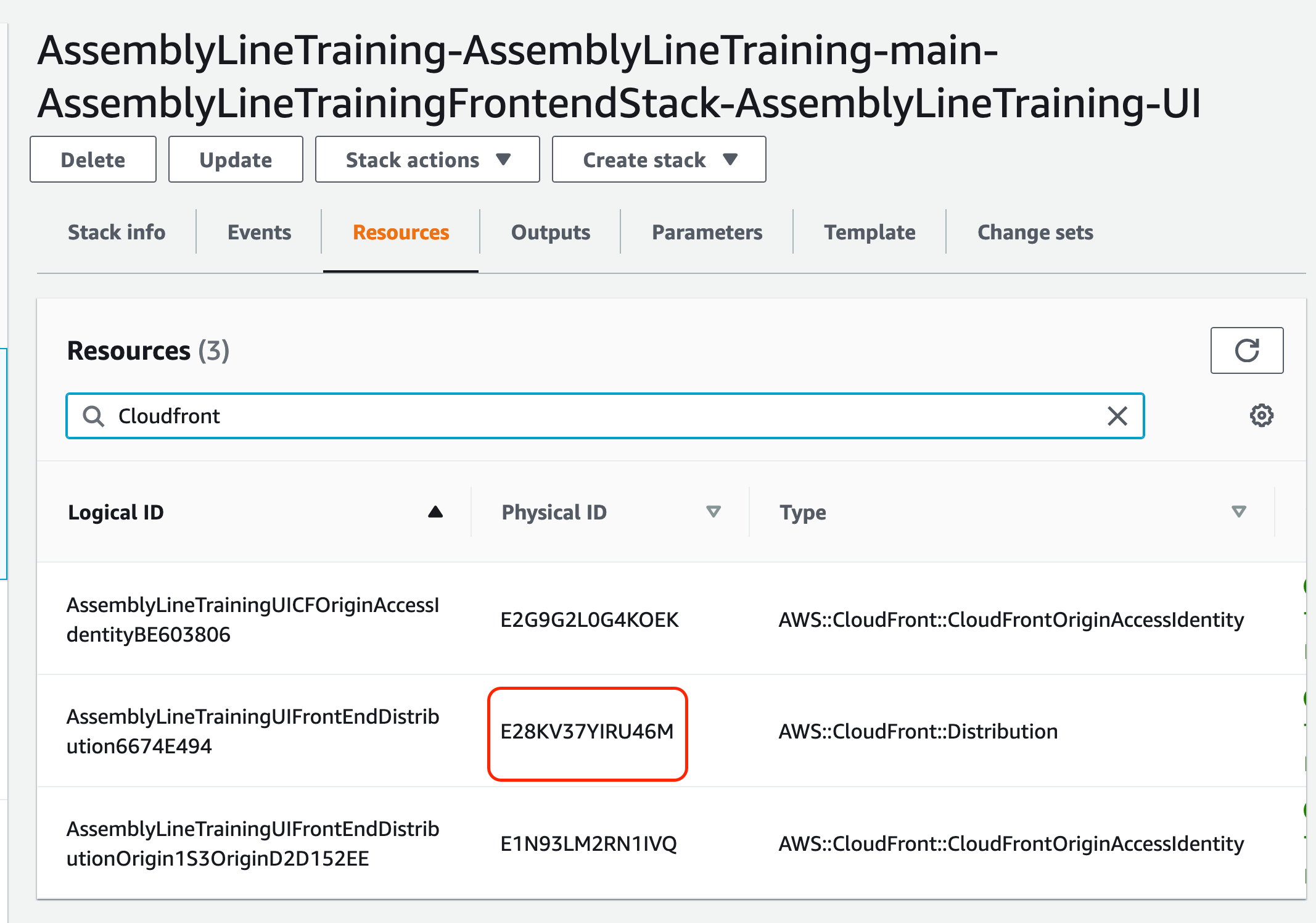 Cloudfront resource Physical ID